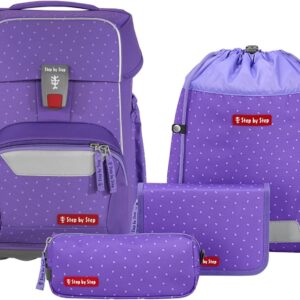 Step by Step Basis Purple Confetti School Bag Set, 4 Pieces, Purple, Ergonomic Satchel with Reflectors, Hip and Chest Strap, for Children from 1st Grade, 20 Litres, Purple Confetti, School bag