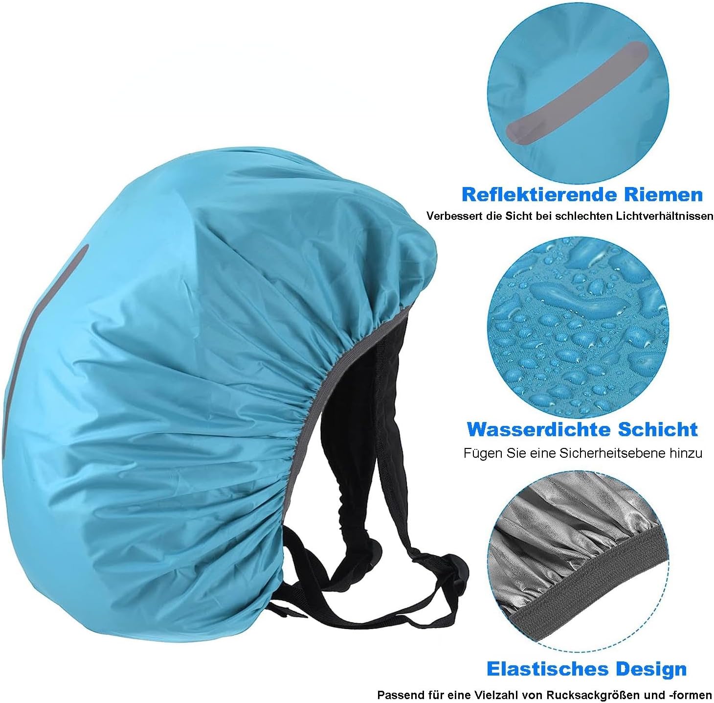 Rain Cover for Backpacks with Reflective Strips, 15L–100L, Waterproof Backpack Rain Cover, School Bag for Hiking, Camping, Travel, Cycling. – Bild 3