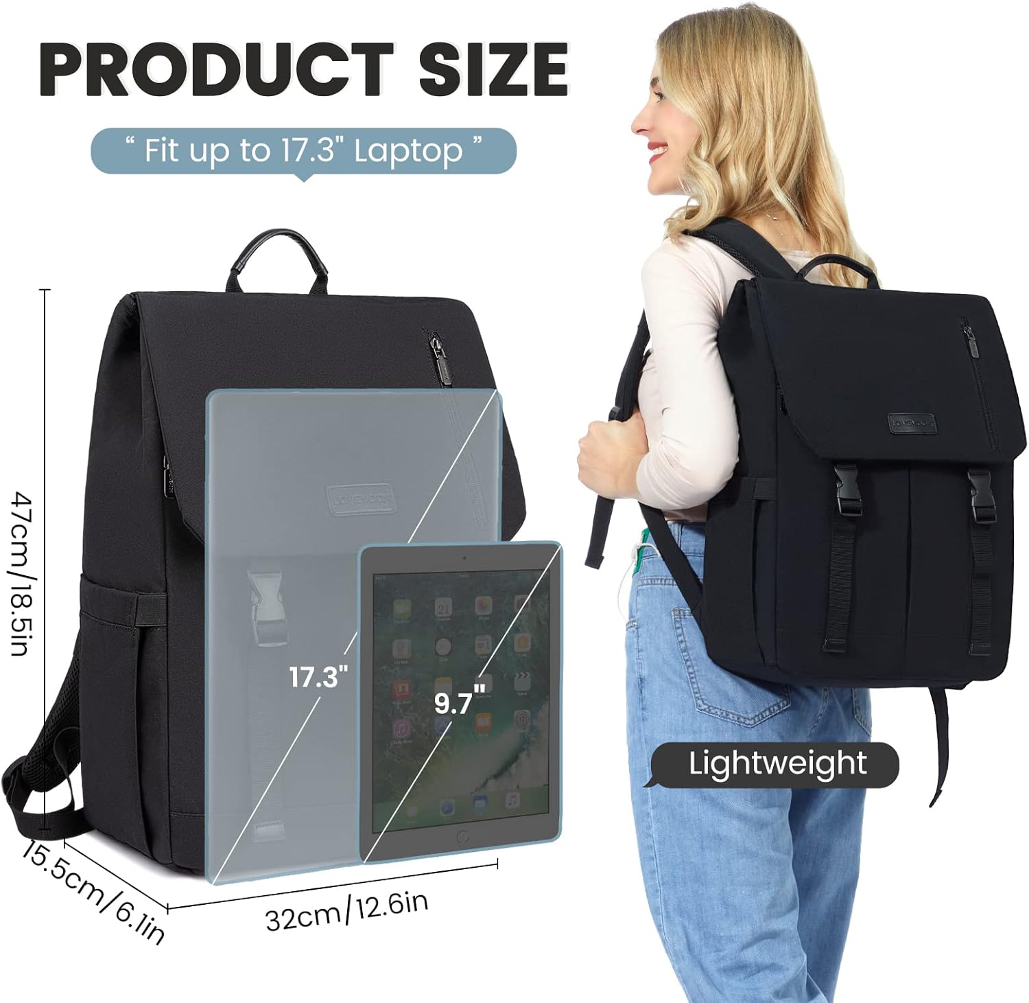 LOVEVOOK Laptop Backpack Women Men Large 17.3 Inch Backpack Waterproof School Backpack Teenager Girls School Bag Boys Backpack Women Casual Daypacks for University School Travel Business – Bild 2