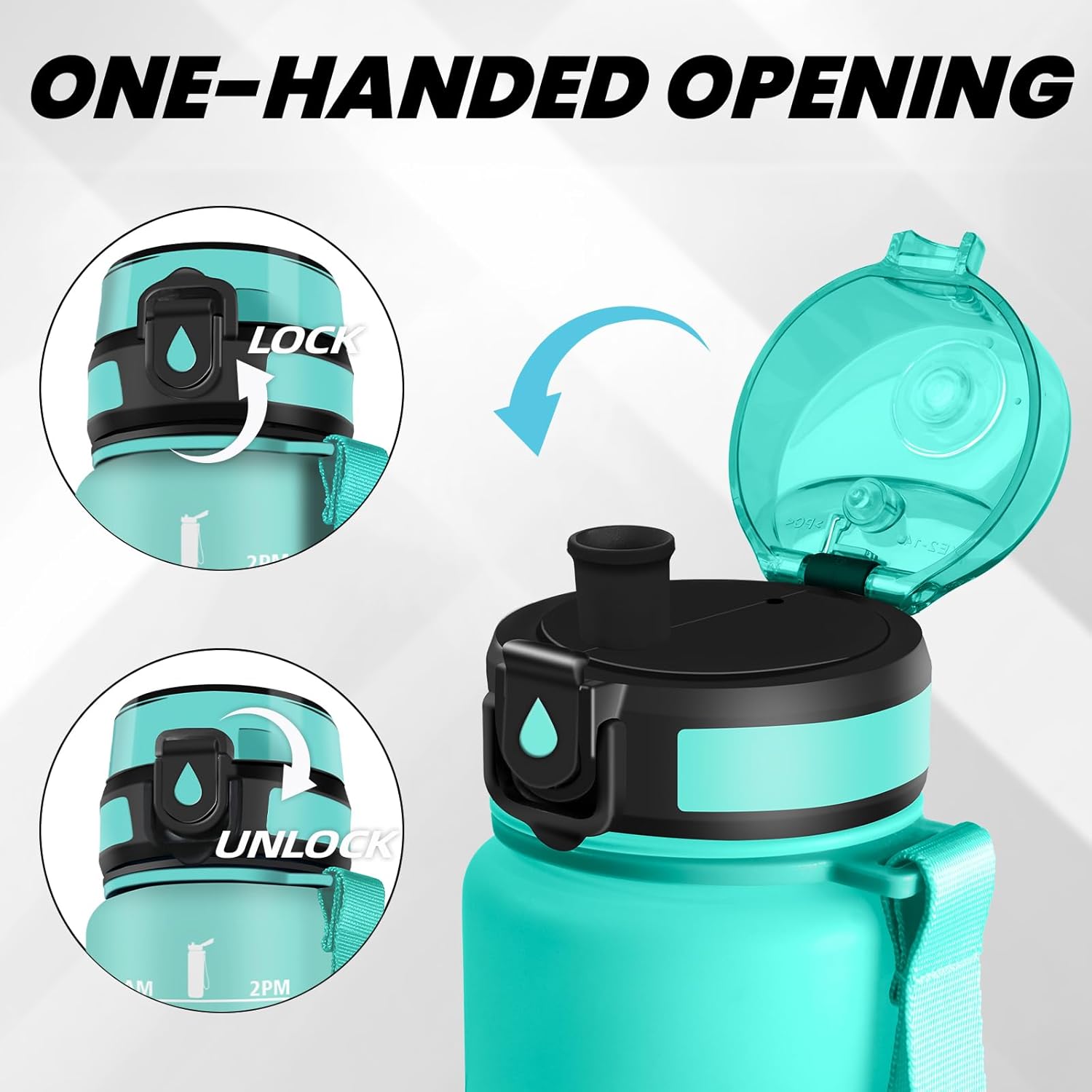 Children's Water Bottle, 0.5 Litre Water Bottle, Water Bottle with Time, Water Bottle with Time Marking, Easy to Clean, Children's Bottle for School, Outdoor, Camping, Running, Fitness, Office – Bild 2