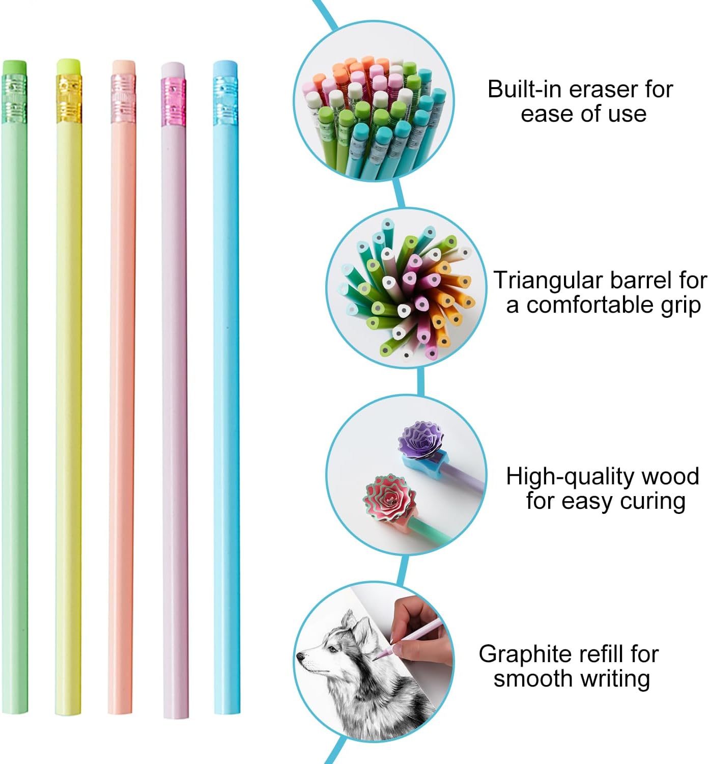 Pack of 30 HB Wooden Pencils, Ergonomic Triangular Pencil with Eraser and Sharpener, Drawing Children at School and Home – Bild 4