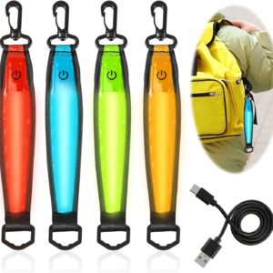 Pack of 4 LED Flashing Light School Bags – Rechargeable Backpack Lights, 3 Light Modes, USB Charging, Waterproof Reflector Pendant, Children’s Safety Light for Running, Jogging, Hiking