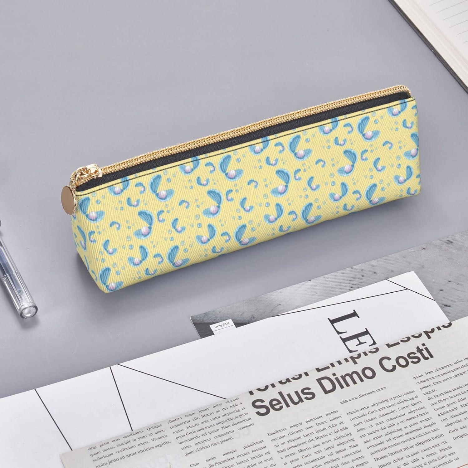Bubble Pearl Clam Pencil Case Cosmetic Bag Pencil Case Leather Triangle Storage Bag Zipper Stationery Organizer for Adults Office, Bubble Pearl Clam, Bag organiser – Bild 8