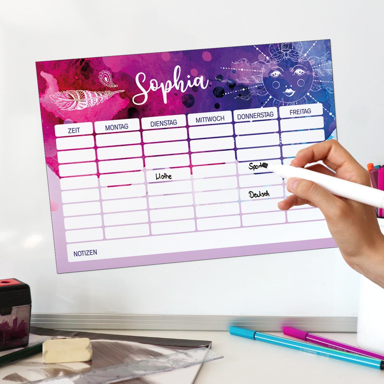 Striefchen® Magnetic timetable with name for teenagers to write on - perfect for starting school watercolour – Bild 3