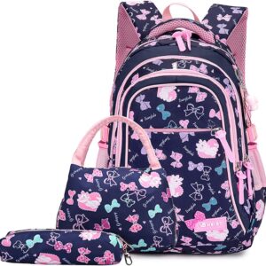 School Backpack School Bag Sports Backpack Leisure Backpack Daypacks Backpack for Girls & Children Teenagers with Large Capacity, Dark Blue Set, L, Classic