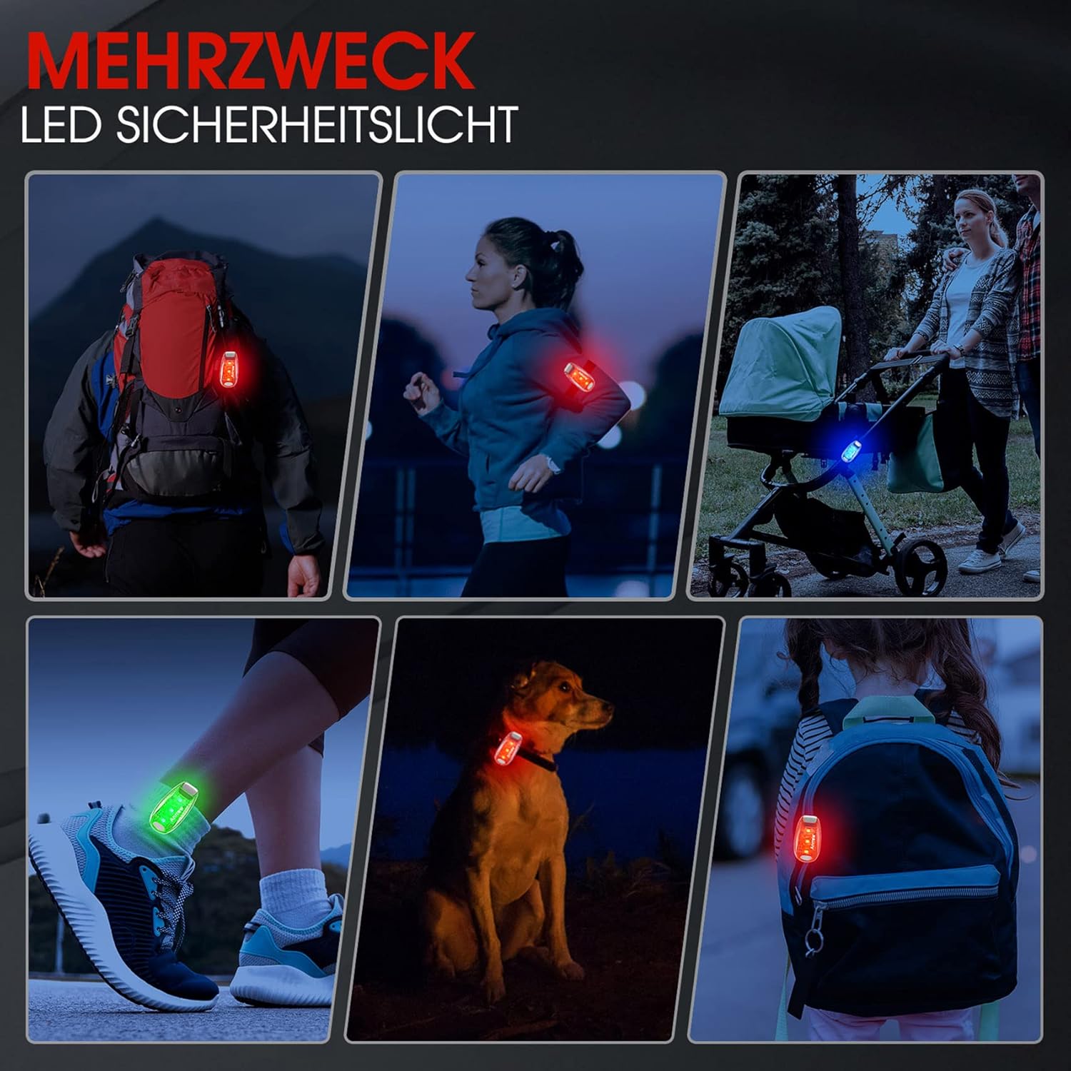 Flashing Light School Bag Light LED Safety Light Set of 2 Clip Reflector Backpack Light Running Light Pram Light Ideal for Joggers, School Bag for Children, Prams, Light Pendant Dog – Bild 6