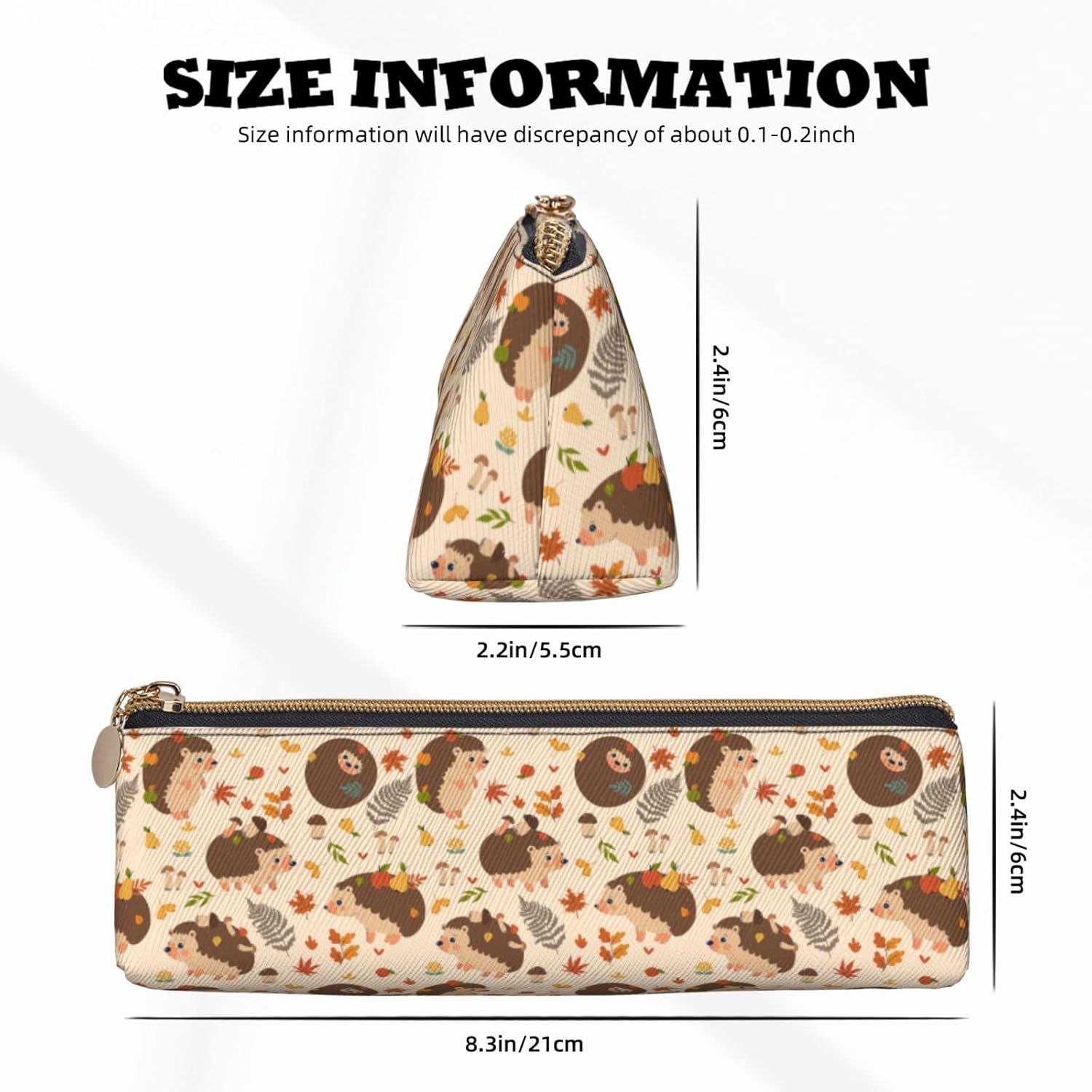Cute Hedgehog and Mushroom Pattern Pencil Case Cosmetic Bag Pencil Case Triangle Leather Storage Bag Stationery Organizer with Zipper for Adult Office, Cute Hedgehog And Mushroom Pattern 02, – Bild 2
