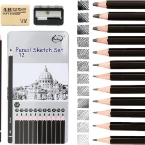 Meleager Pencil Set, Drawing Pencils, 15 Pieces Drawing Pencils Set with 14B 12B 10B 8B 6B 4B 2B B HB H 2H 4H, Eraser, Sharpener, Pencil Case, Sketch Pens for Adults