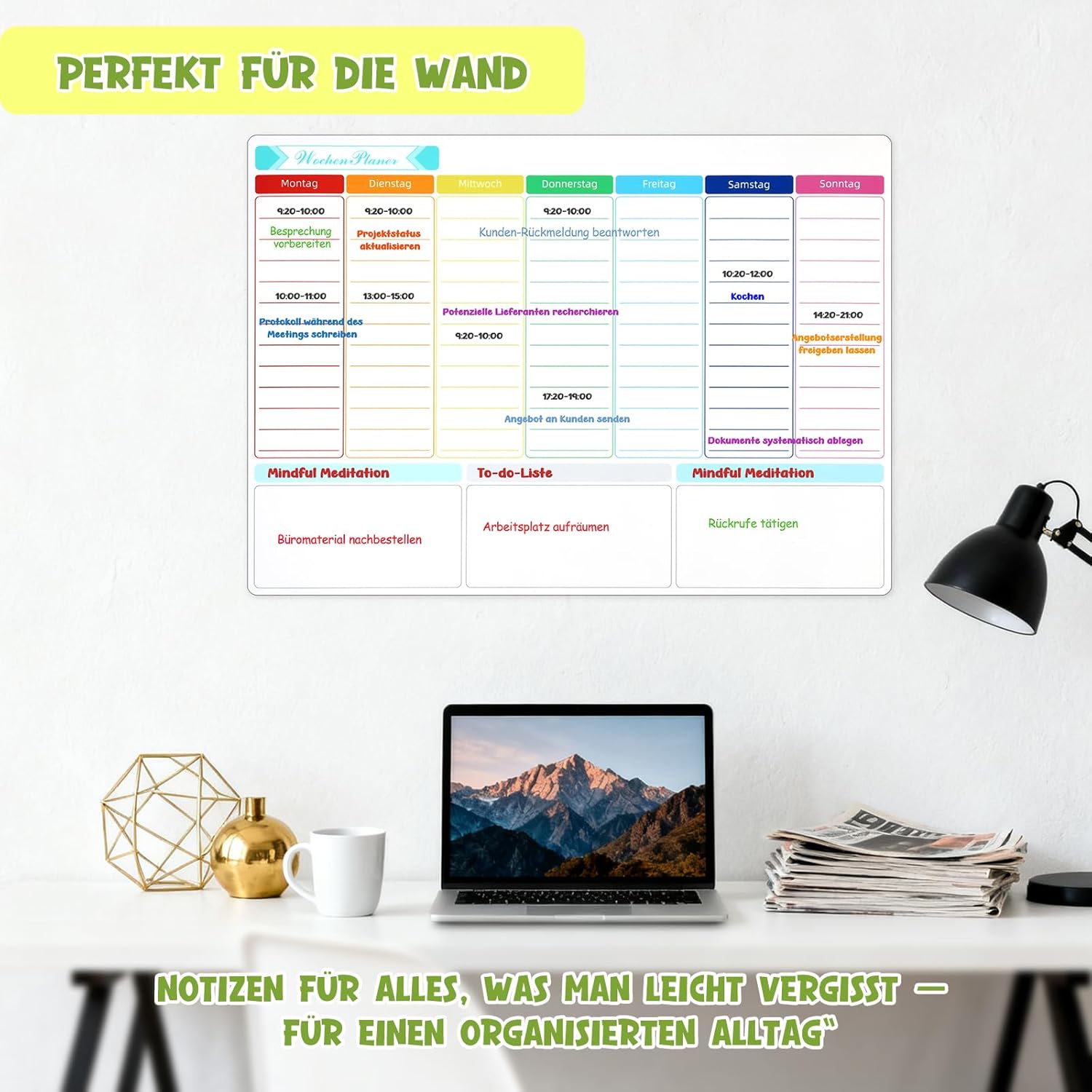 Magnetic Weekly Planner Family Self-Adhesive for Fridge - Whiteboard Monthly Planner & Family Planner Organiser - Meal Planner Week, Timetable Children, Household Plan Kitchen – Bild 4