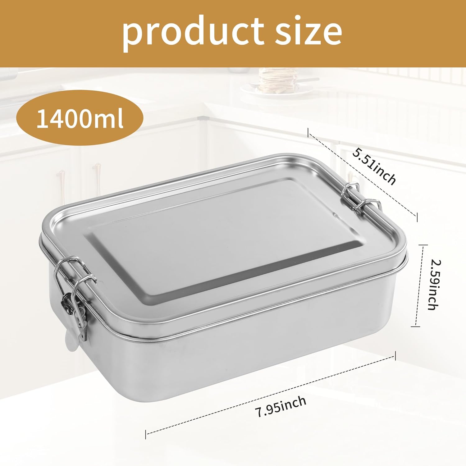 Stainless Steel Lunch Box 1400 ml with Compartments for Children and Adults - Waterproof Lunch Box with 2 Sliding Dividers - Leak-Proof – Bild 2
