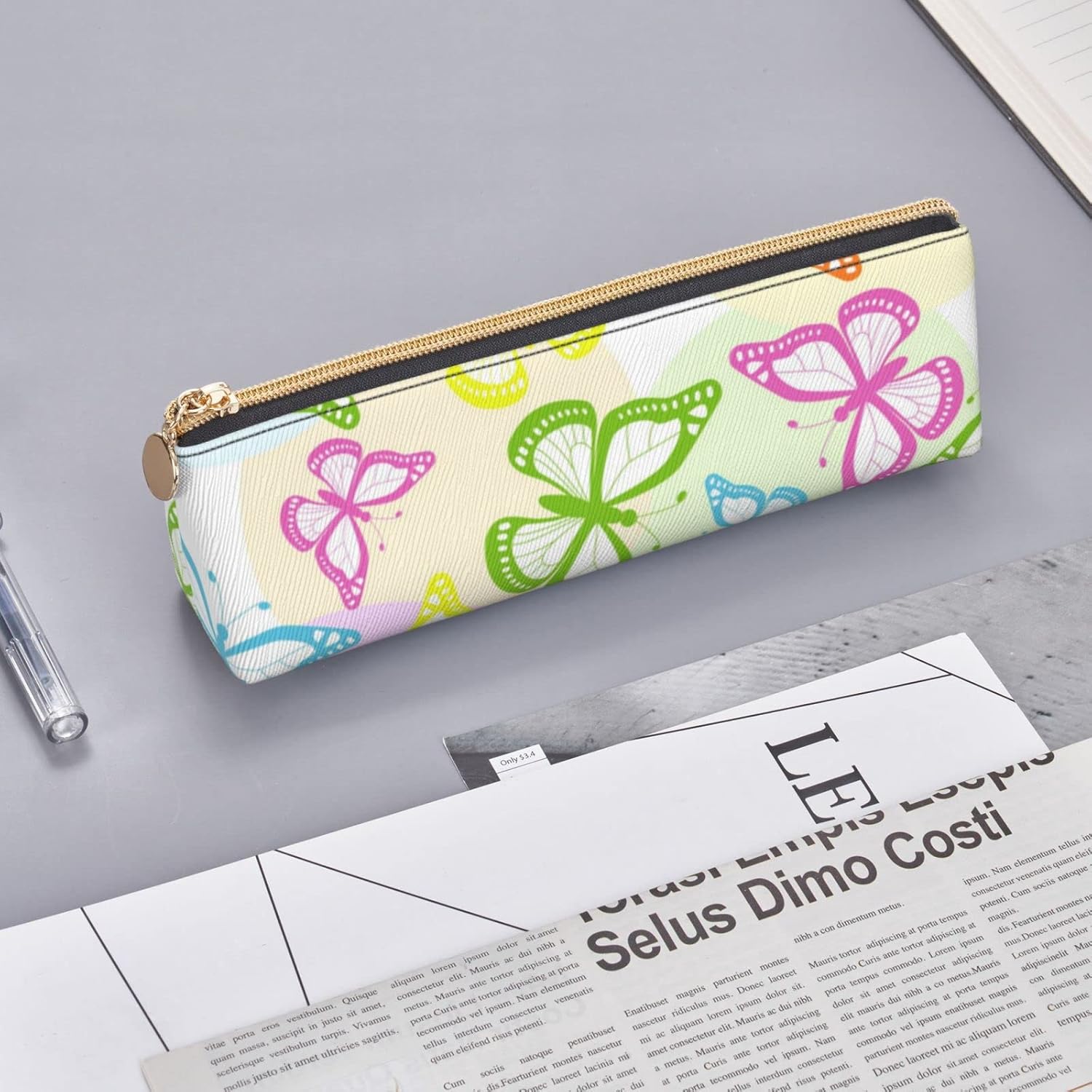 Süßes Federmäppchen mit Schmetterlingsdruck, dreieckiges Stiftetui, tragbares Federmäppchen, Leder-Organizer mit Reißverschluss, Kosmetiktasche – Bild 8