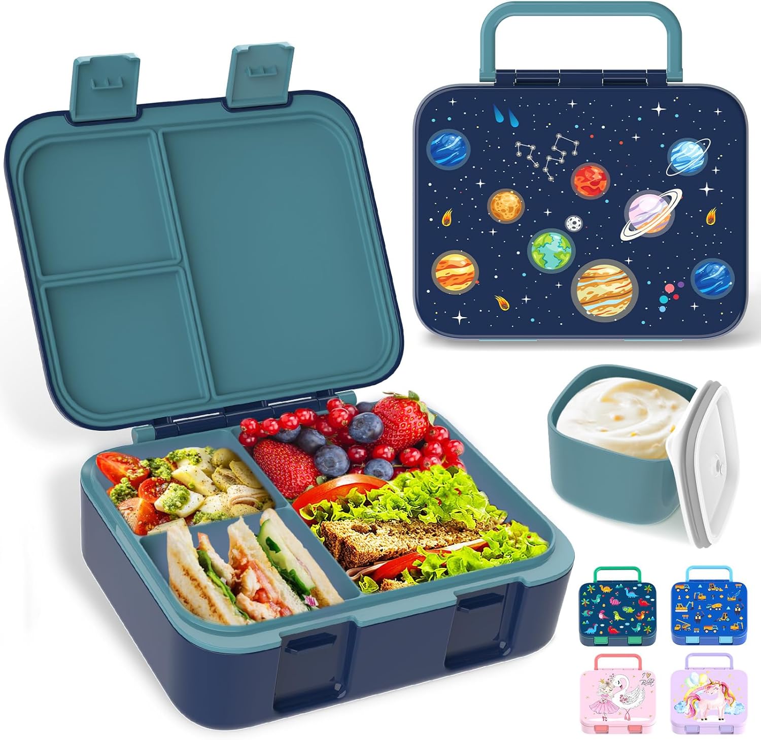 Children's Lunch Box, Planet Bento Box Leak-proof with Multi Compartments - Lunch Box for Nursery and School Snack Box for Boys Girls Children (Dark Blue Planet)
