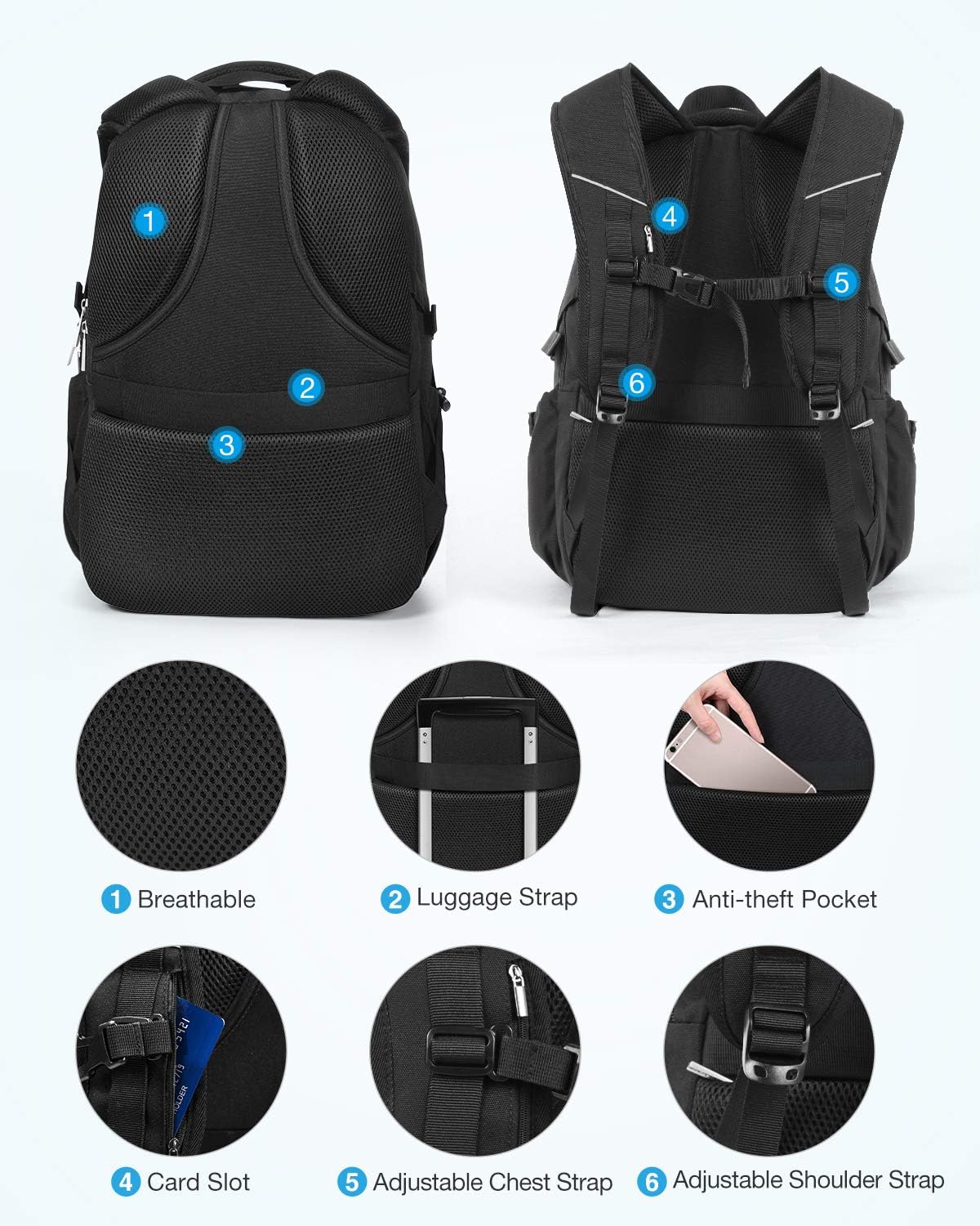 HOMIEE Laptop Backpack Men's 17 Inch Laptop Bag School Bag Daypack Work Backpack Business Work Bag Work Teacher Bag Backpack Uni Weekender Daypack – Bild 6