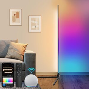 LED Corner Lamp, WiFi RGBCW Floor Lamp Living Room Dimmable LED Floor Lamp Compatible with Alexa/Google Home, Corner Light with Remote Control, Modern Reading Lamp, Smart Floor Lamp, Bedroom