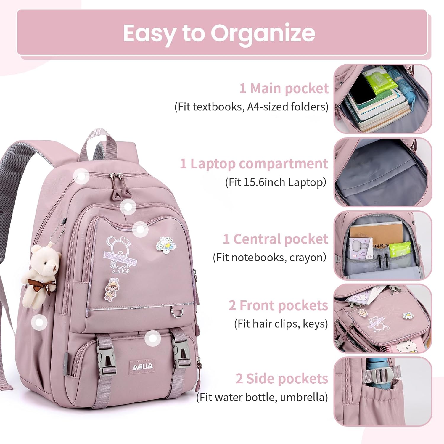 School Backpack Teenager Girls Backpack School Teenager Large School Bag Girls Waterproof Casual Daypack for Primary School, Secondary and University Backpack Black Purple Blue, 8493# Purple, – Bild 3