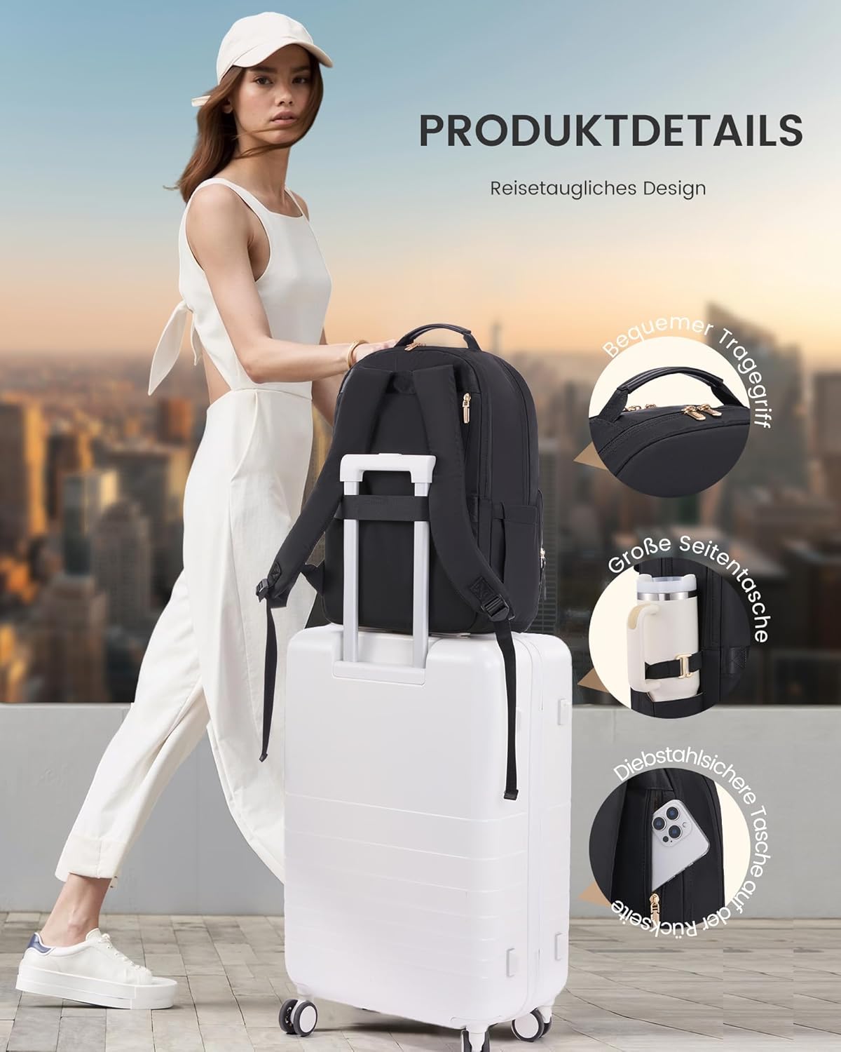 LOVEVOOK Laptop Backpack Women's Waterproof Work Backpack School Backpack Teenager for Large Water Bottle Elegant School Bag Backpacks Backpack for Work School University Travel, black, 15.6 inches – Bild 6