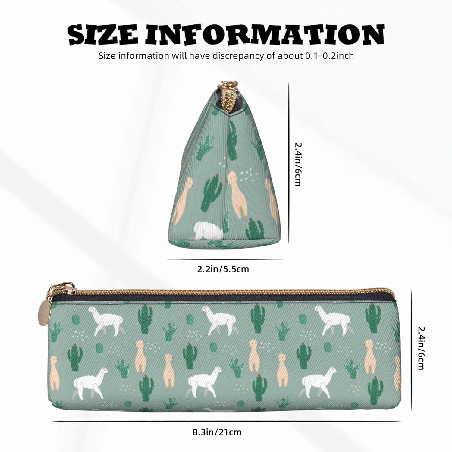 Cute Alpaca and Cactus Pattern Pencil Case Cosmetic Bag Pen Pouch Triangle Leather Storage Bag Zipper Stationery Organizer for Adults Office, Cute Alpaca And Cactus Pattern, Bag organiser – Bild 2