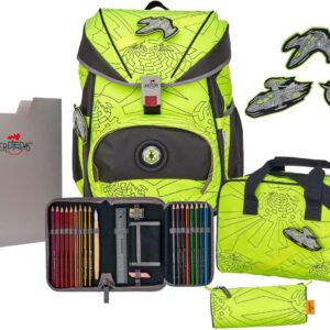 DerDieDas ErgoFlex Superflash School Bag Set 5 Pieces Neon Fighter, Neon Fighter