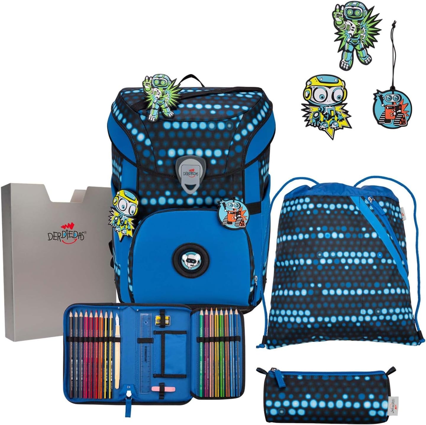 DerDieDas ErgoFlex Easy Exclusive Superflash School Bag Set 5-Piece Blue Robot