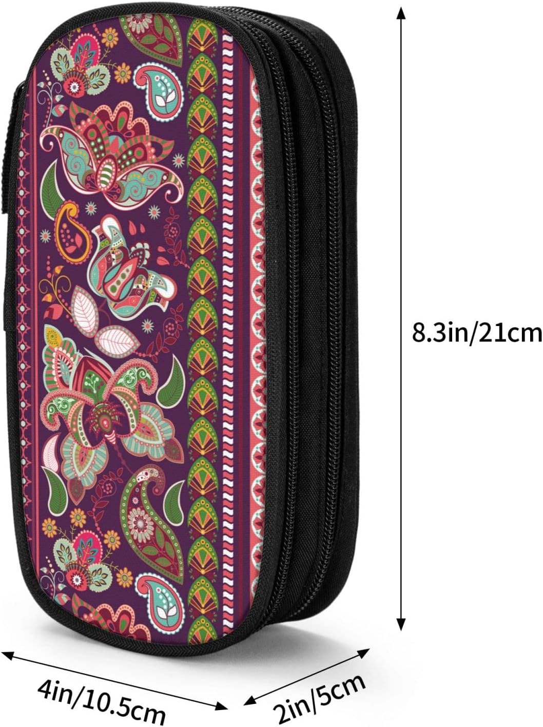 Large Capacity Pencil Case Ethnic Decorative Floral Striped Flower Pencil Case Pencil Case for Mid/College Office College Adult Girls and Boys, As Pic, Bag organiser – Bild 3