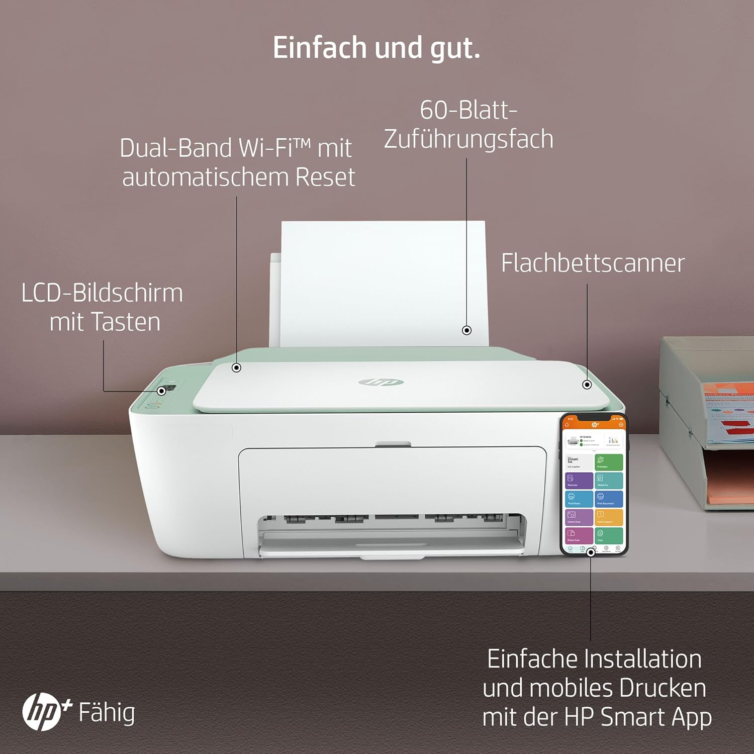 HP DeskJet 2720e Multifunctional Printer (HP+, Printer, Scanner, Copier, Wi-Fi, Airprint) Includes 6 Months Instant Ink – Bild 5