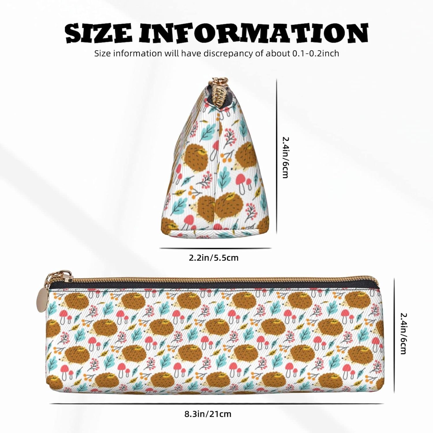 Cute Hedgehog Floral Pencil Case Cosmetic Bag Pencil Case Triangle Leather Storage Bag Stationery Organizer with Zipper for Adults Office, Cute Hedgehog And Flowers Pattern 02, Bag organiser – Bild 2