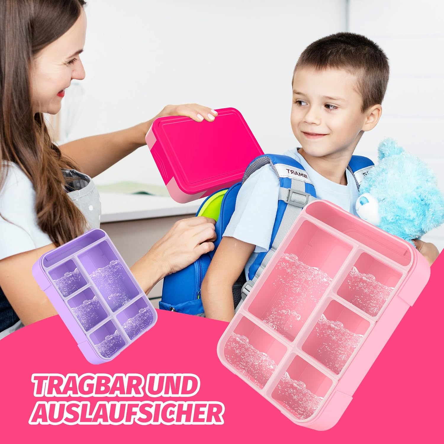 Children's Lunch Box with Compartments, 1300 ml Lunch Box Children, Bento Box with 5 Compartments, Cutlery Set, Leak-Proof Lunch Box for Nursery, School, Picnic, Excursion (Pink) – Bild 5