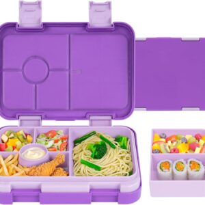 QCQHDU Children's Lunch Box with 6 Compartments, Bento Box for School, Nursery, Outdoor, Leakproof, Dishwasher Safe, BPA-Free (Purple)