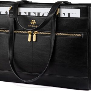 LOVEVOOK Handbag Women's Laptop Bag Work Bag Teacher Bag Shopper Bag PU Leather Briefcase Tote Bag Handbags for Women Business Notebook Bag for Office Uni, 1-Black, Retro