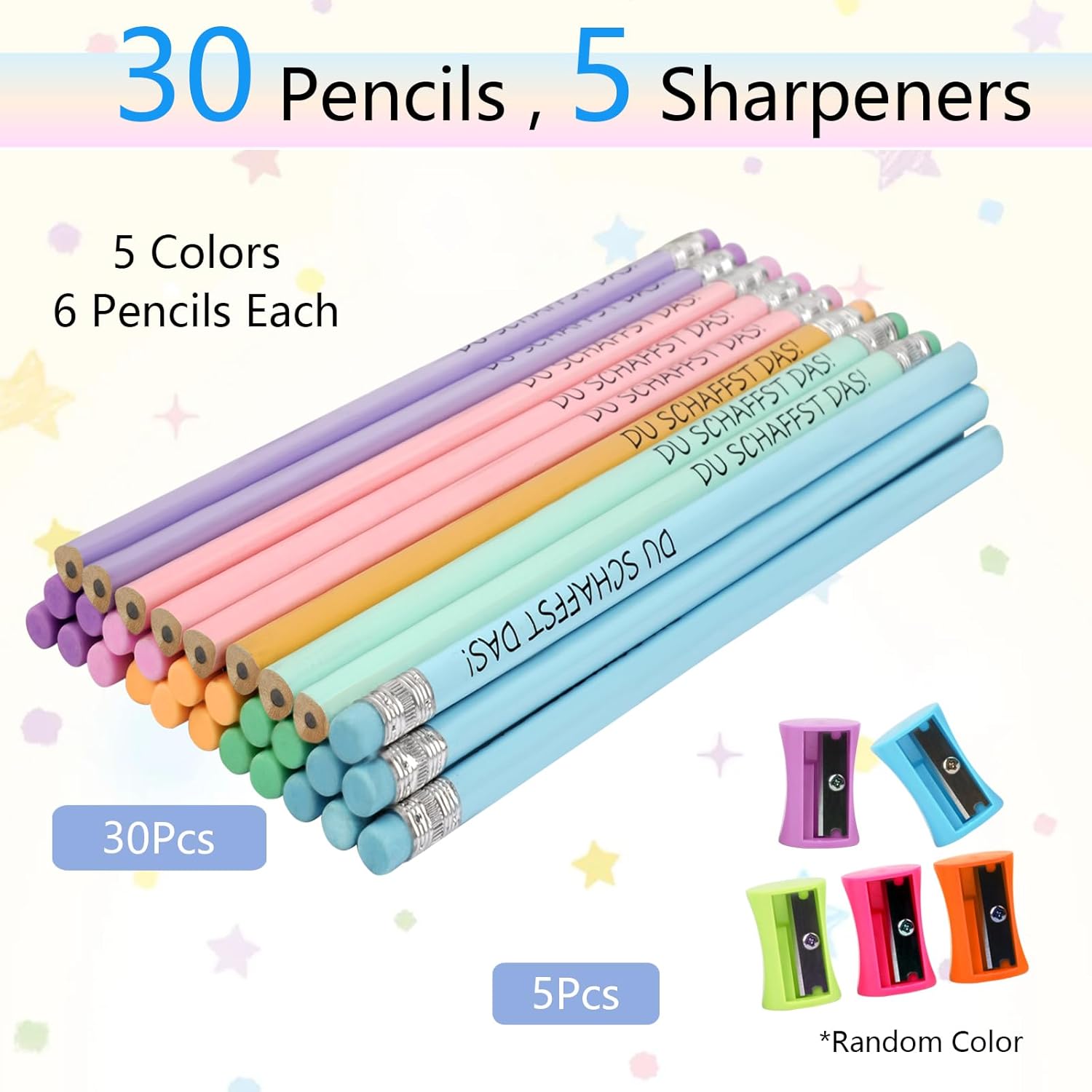 Pack of 30 Lucky Pencils with Eraser, You Create The HB Wooden Pencils, Multicoloured Set for Drawing and Writing for Adults, Teachers, Colleagues, Children, School, 5 Cutting Tools – Bild 2