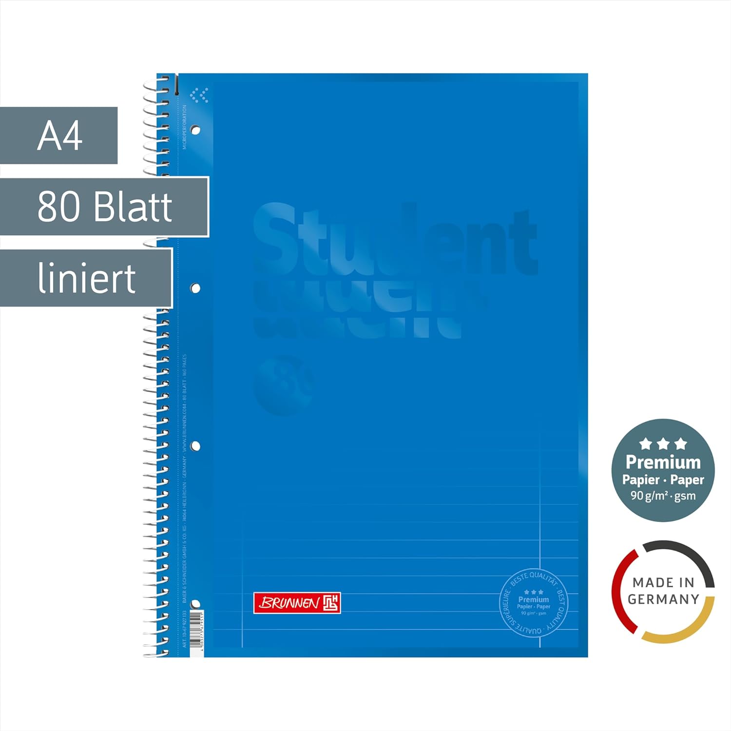Brunnen, 1067927126 Colour Code Student Notepad, A4 Ruled, Line Style 27, 90 g/m², 80 Pages – Bild 2