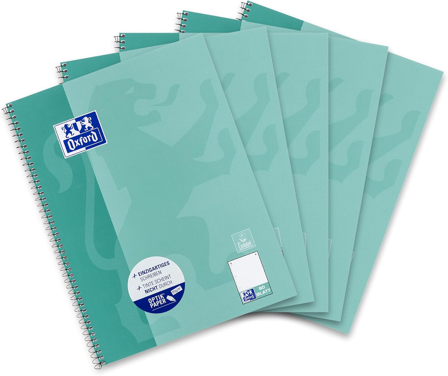 Oxford College Notepad A4 Dotted, 80 Sheets, Green Blue, Pack of 5