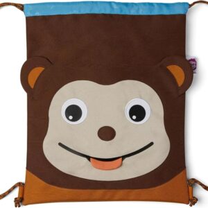 Affenzahn AFZ-GYM-002-035 Monkey Shape Gym Bag Height Adjustable with Cord Name on Extendable Tongue Brown, brown, Children’s gym bag