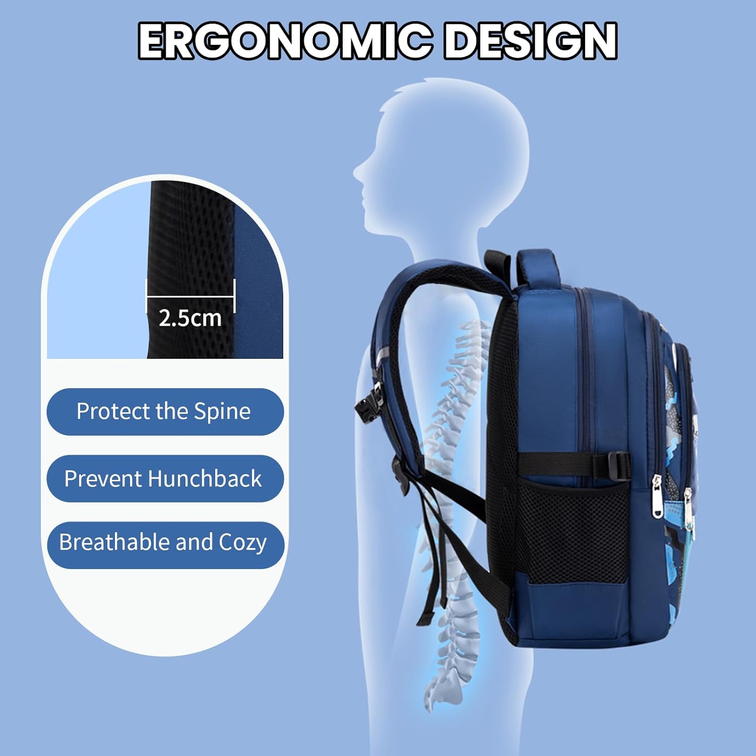 IvyH Kids Backpack Boys School Bag for 1-6th Grade, Waterproof Lightweight Large Capacity Backpack School for Boys from 6-12 Years, Ergonomically Designed Backpack, #8484-Blue, L, Rucksack Backpacks – Bild 9