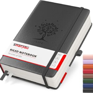 Smarpau Notebook A5, Hardcover 320 Pages Lined Journal Diary Lined with 100gsm Premium Paper, The College Pad Notepad is Suitable for Writing and Noting, 14.5 x 21 cm, Black