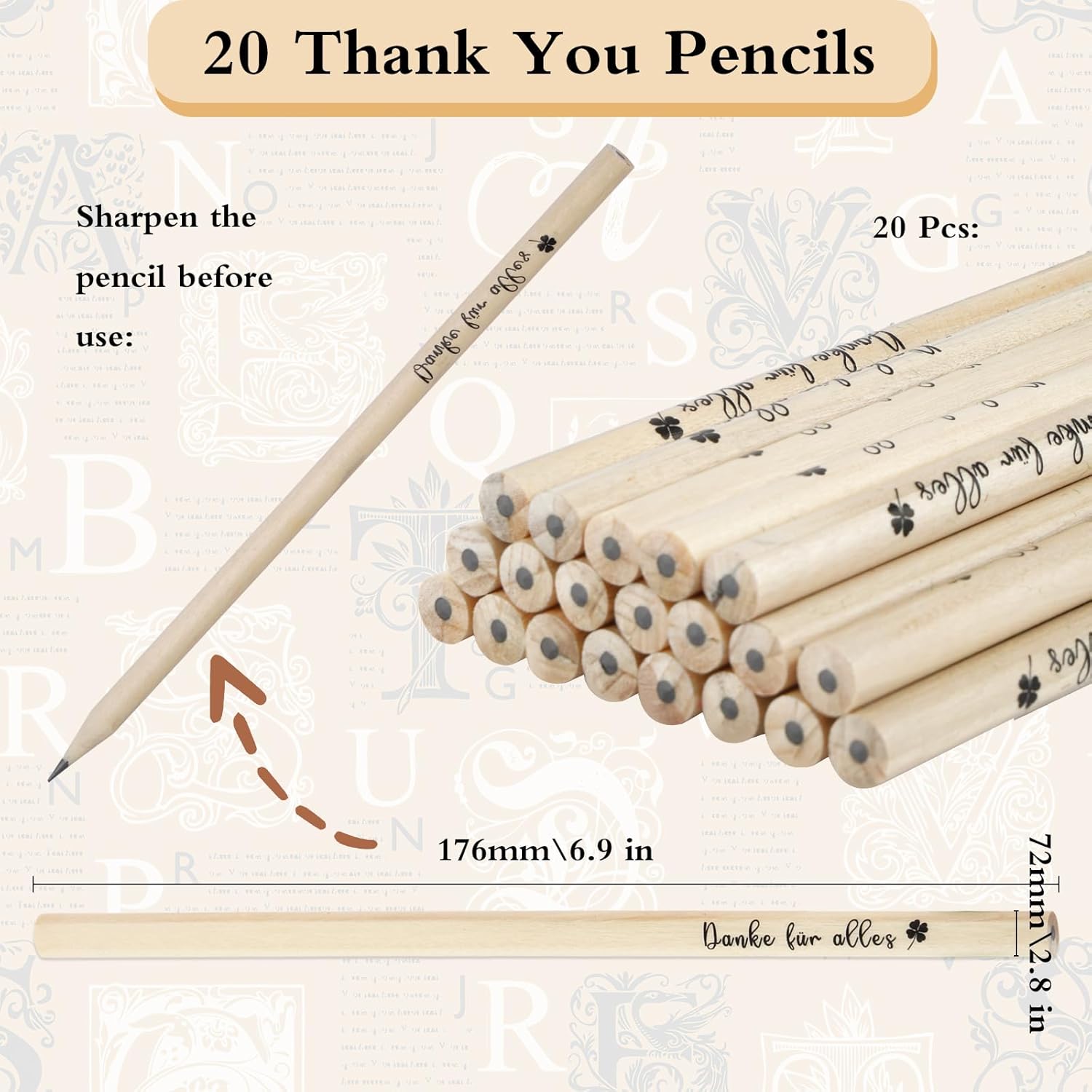 Pack of 20 Pencils Thank You Gifts, Thank You Gift Teacher, Colleague, Leaving Gift, Small, Wooden Pencils Set with Saying Thank You, Pencils HB Danke für Alles Erzieherin Kita Employee – Bild 2