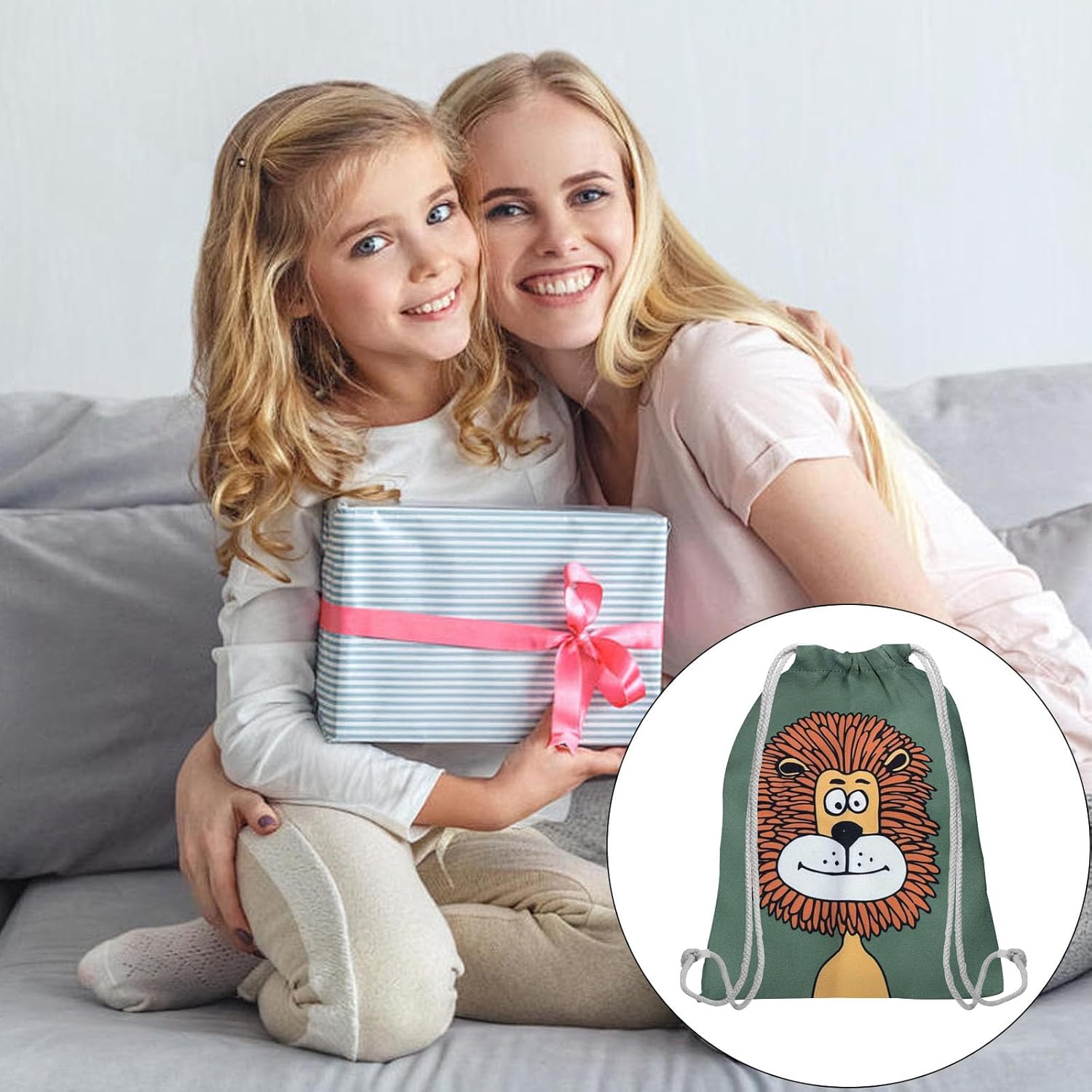 Gym Bag Girls and Boys, Lightweight and Robust Gym Bag Children, Sports Bag Boy, Sports Backpack Children, Swimming Bag, Cute Lion Design, for Sports, School (Dark Blue-1) – Bild 4