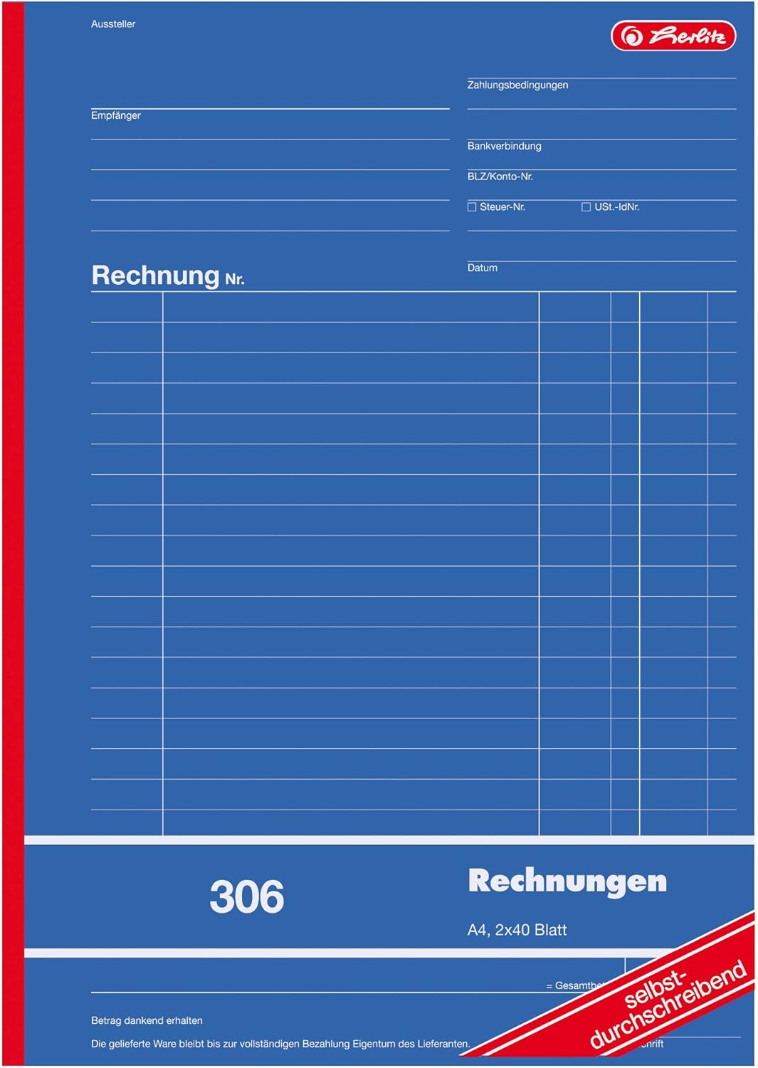 Herlitz A4 888420 Account Book 306, 2x 40 Sheets Self-Copying – Bild 2