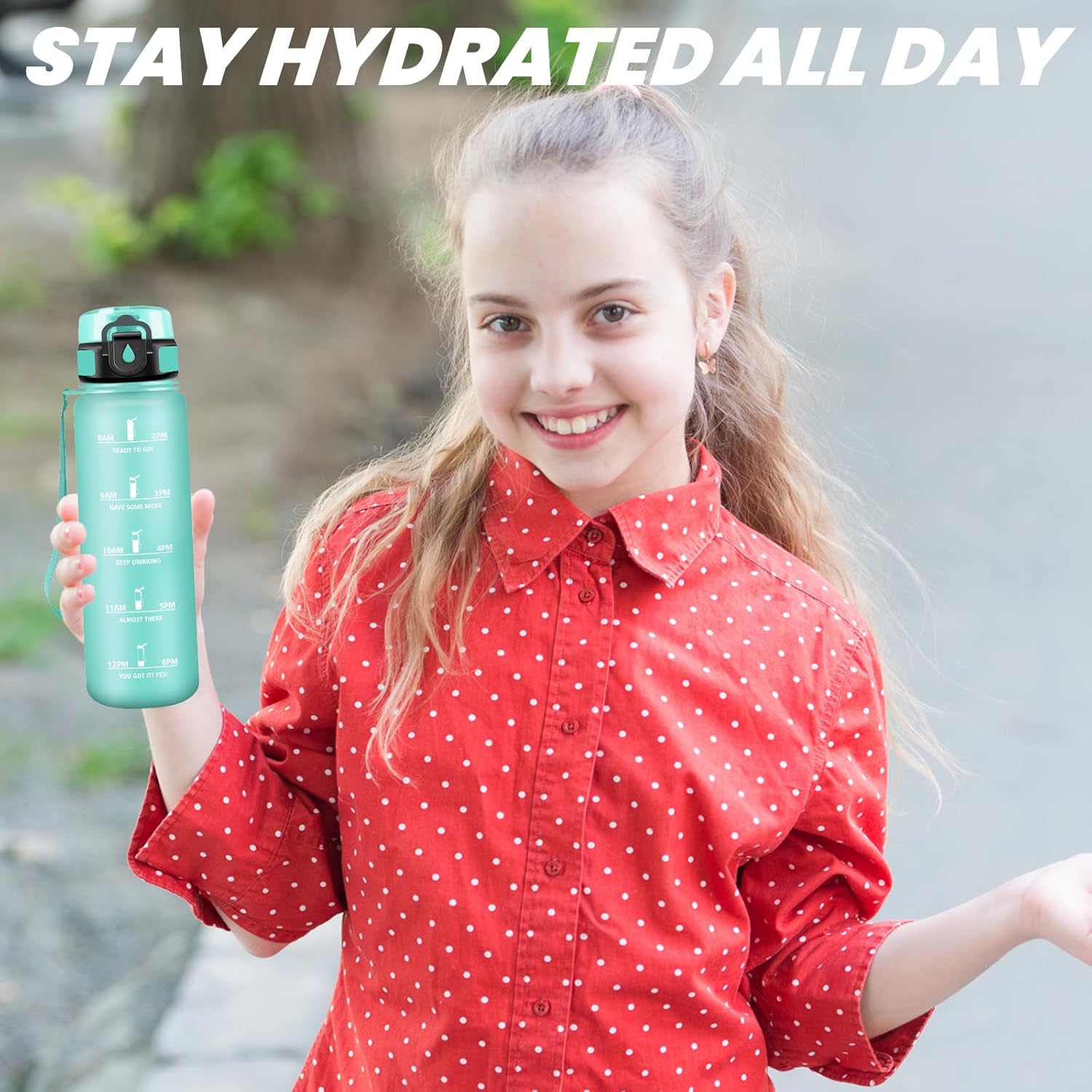 Children's Water Bottle, 0.5 Litre Water Bottle, Water Bottle with Time, Water Bottle with Time Marking, Easy to Clean, Children's Bottle for School, Outdoor, Camping, Running, Fitness, Office – Bild 6