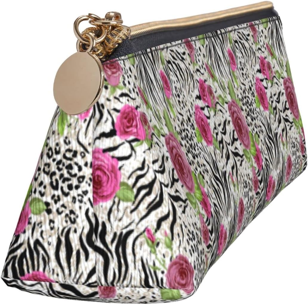 Leopard and Rose Floral Pencil Case Cosmetic Bag Pen Bag Triangle Leather Storage Bag with Zipper Stationery Organizer for Adults Office, Leopard And Roses Flowers Pattern 03, Bag organiser – Bild 4