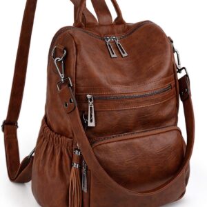 UTO Women’s Backpack, PU Washed Leather, Fashionable, Multifunctional Backpack with Tassel Design, Casual Shoulder Bags, Women’s Bag, Multiple Compartments, School Backpack, Women’s Handbags