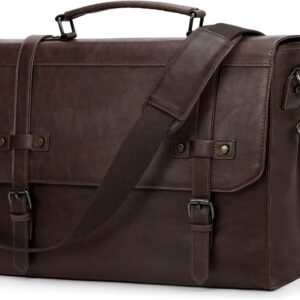 RAINSMORE Briefcase Men's Waterproof Shoulder Bag Laptop Bag 17.3 Inch Messenger Bag Vintage Work Bag Men for Business Work School Coffee