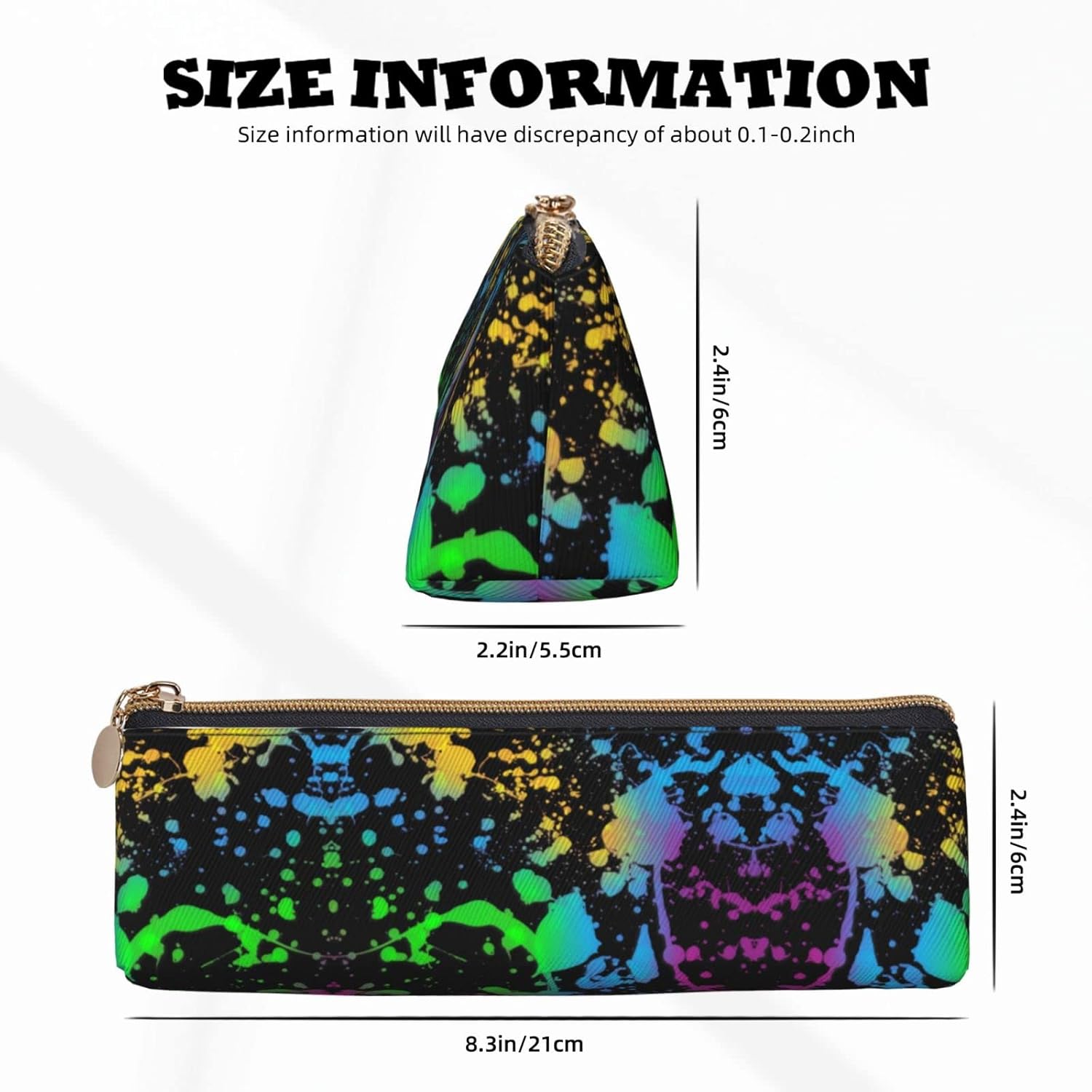 Rainbow Neon Paint Splash Pencil Case Triangle Pencil Case Portable Pencil Case Leather Organizer with Zipper Cosmetic Bag, White, Bag organiser – Bild 6