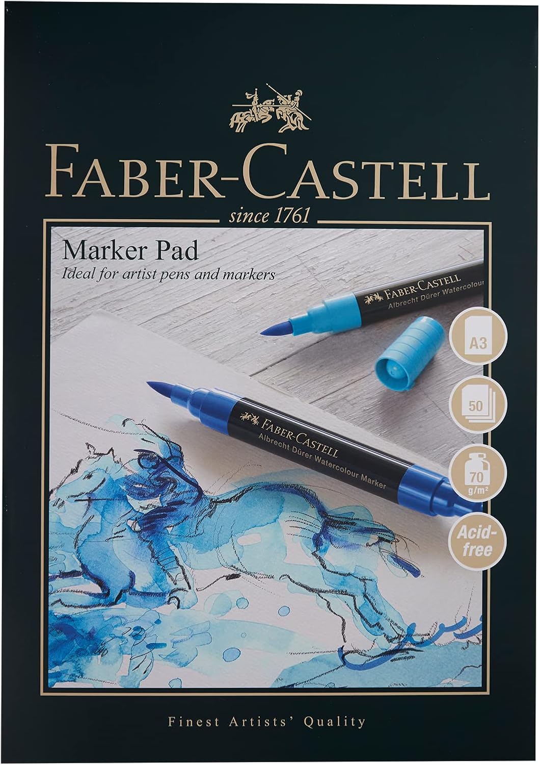 Faber-Castell Art & Graphic Marker Pad A3 Acid Free Gummed Paper 70gsm 50 Sheets for Pitt Pits, Markers, Watercolour Pencils and Pencils, Fineliners, Sketching, Arts, Crafts