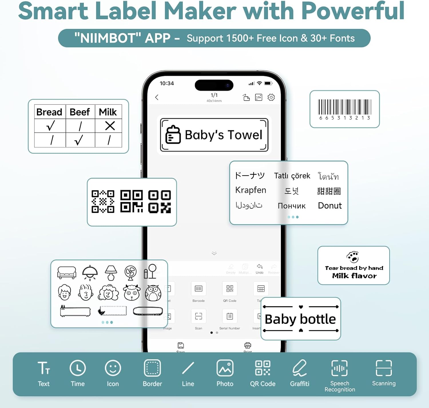 NIIMBOT B1 Label Printer with 1 Roll Starter Tape, Bluetooth Self-Adhesive Labeler, Labelling Device, Print Size 20-50 mm, Compatible with iOS and Android for Home, Office (Light Blue) – Bild 4