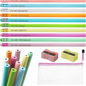 Set of 30 motivational pencils HB with eraser, 10 colours lucky pencil set with positive sayings such as "I am courage", wooden pencils for children school enrolment gifts.