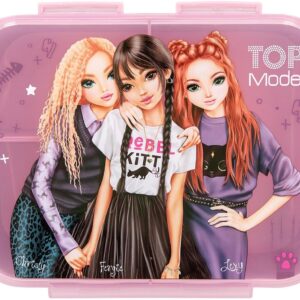 Depesche TOPModel Rebel Kitty 13257 Lunch Box in Purple with Model Motif and Leo Pattern, Lunch Box with 3 Compartments and Transparent Lid