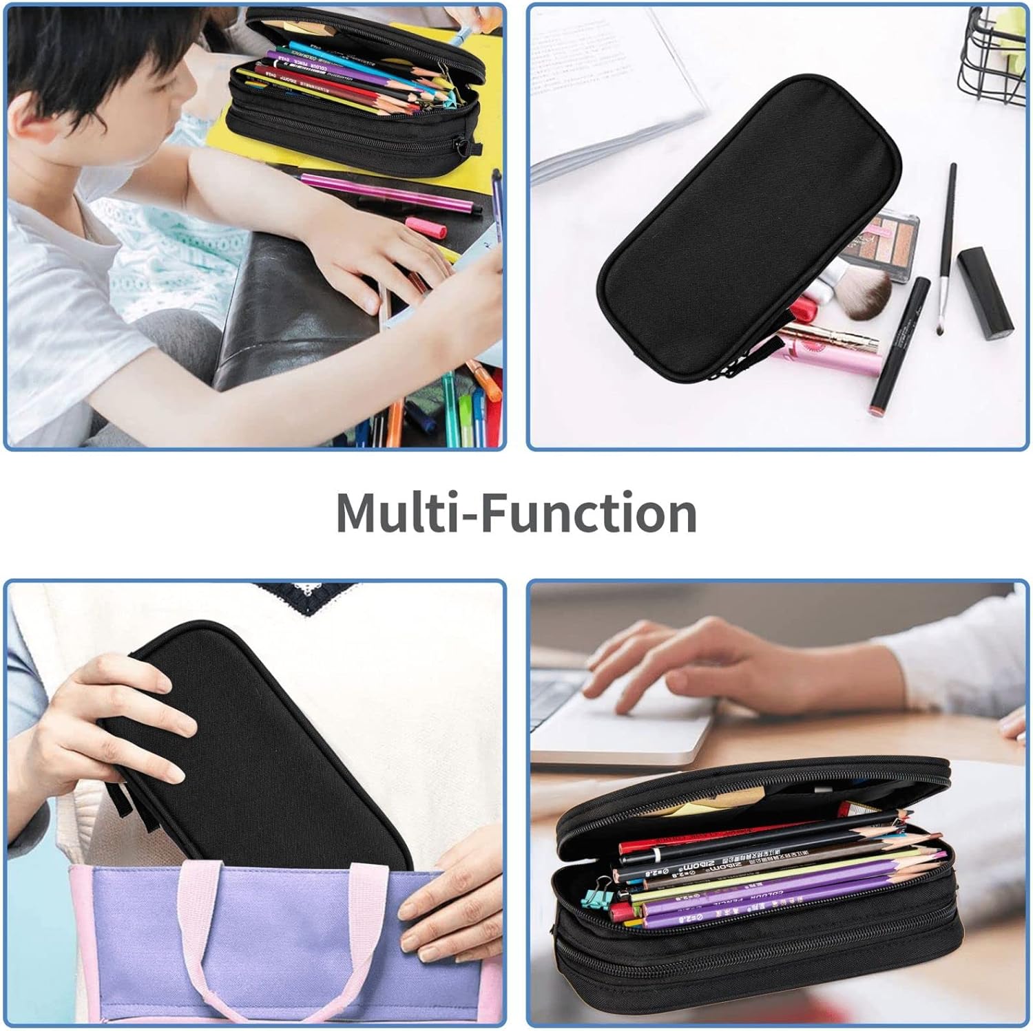 Large Capacity Wolf Full Moon Howl Blue Pencil Box Pen Pouch for Middle/High School Office College Adult Girl and Boy, As Pic, Bag organiser – Bild 7