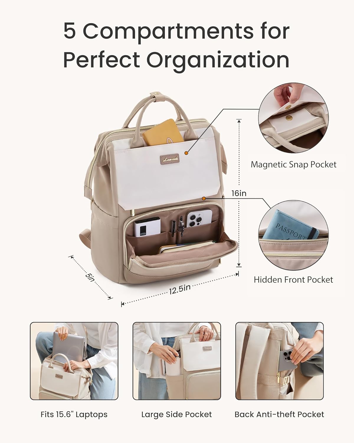 LOVEVOOK Backpack Women's 15.6 Inch Laptop School Backpack Teenager Girls School Bag Elegant Travel Backpack Women School Bag City Daypacks Waterproof Work Bag Daypacks for Travel University School – Bild 4