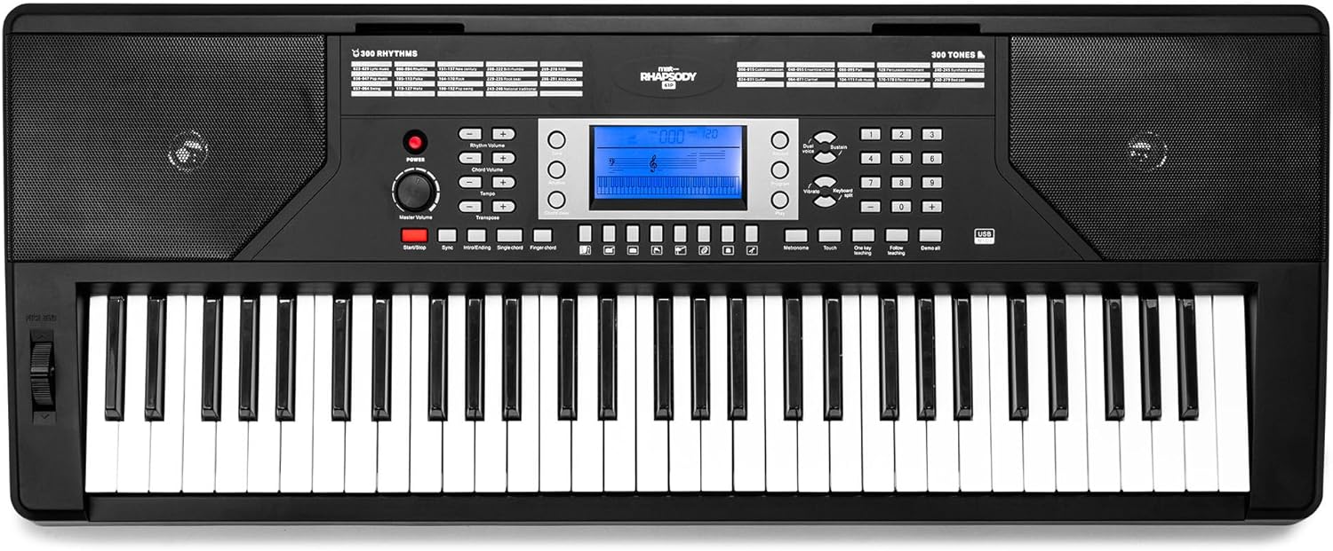 MAX Rhapsody61P MIDI Keyboard Piano with 61 Keys and Pitch Wheel, Keyboard with Stand and Headphones, Touch Dynamics, LCD Display, Learning Function, 8h Battery, 40 Demo Songs for Beginners, 300 Sounds – Bild 6